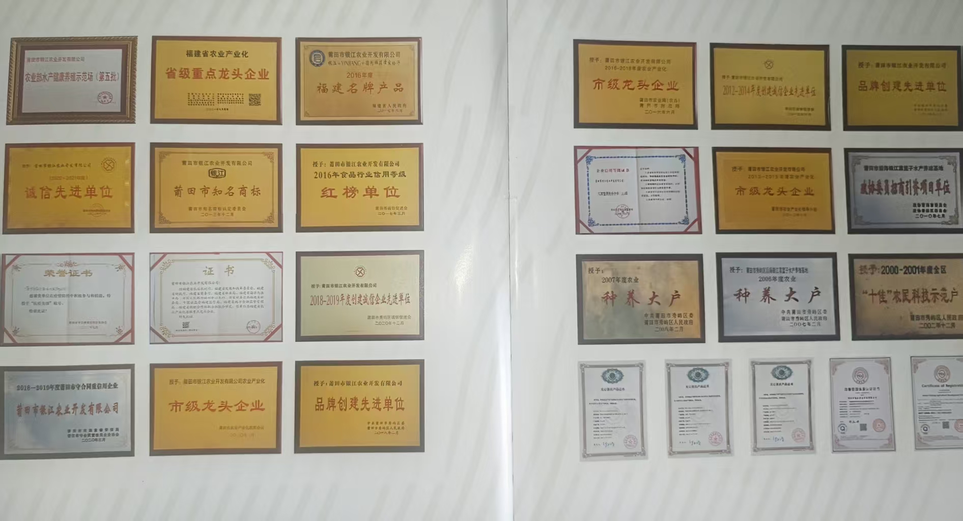 银江农业荣誉资质墙